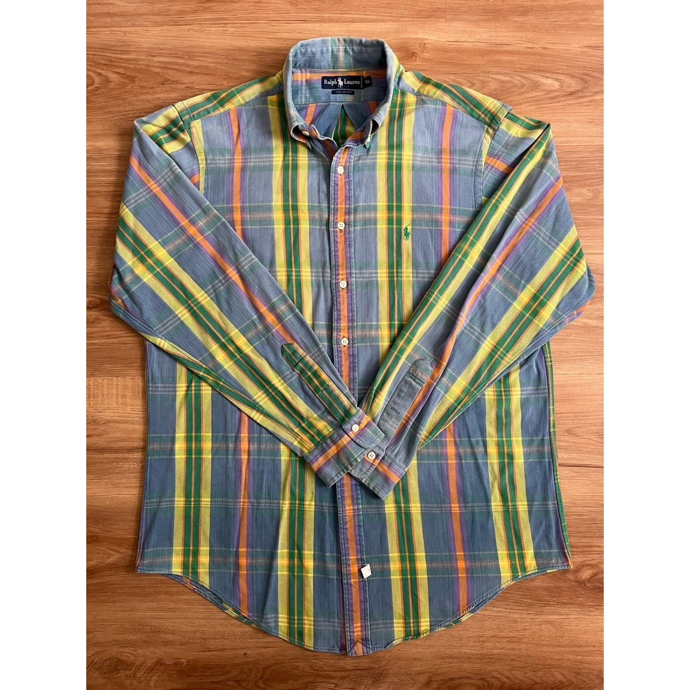 Polo Ralph Lauren Shirts (2) Mens XL Button‎ Up Blue Plaid Striped 100% Cotton - Picture 2 of 9